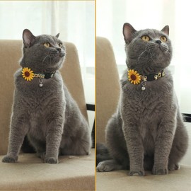 Impoosy 2 Pack Sunflower Cat Collars Breakaway Kitten Adjustable Safety Collar with Bell 7"-11"