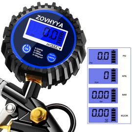 ZOVHYYA Tyre Inflator Air Pressure Gauge 220PSI Tyre Pressure Gauge LCD Four Measuring Units Tyre Pressure Gauge 22 Accessories Suitable for Vehicle Basketball Swimming Round