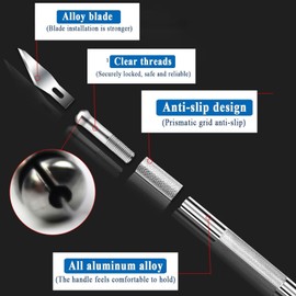 Precision Craft Knife Set, 2 Aluminum Handles with 10 Replacement Blades, Anti-Slip Design