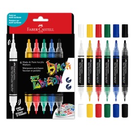 Faber-Castell Shake & Paint Markers: Classic - 6 Count Dual Tip Acrylic Paint Pens, Permanent Fabric and Art Markers, Paint Markers for Wood, Art Supplies