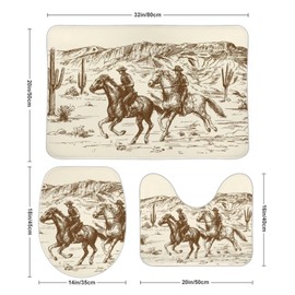 American Wild West Cowboys Bathroom Rugs Sets 3 Piece Coral Velvet Bath Rugs Western Country Theme Non-Slip Absorbent U-Shaped Shower Mat Decor Area Rug Sets Toilet Lid Cover Quick Dry 19.7"x31.5"…