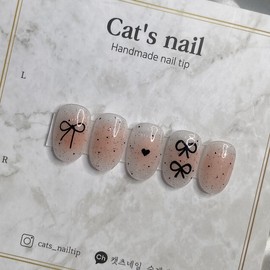 Ribbon Cheek Nail Handmade Nail Tips - Stiletto / 리본 치크네일 수제네일팁 - 스틸레토