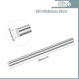 sourcing map 304 Stainless Steel Rods, 14mm x 254mm Metal Solid Shaft Round Rod Lathe Bar Stock for Model Plane Cars Ship DIY Craft Metal Working
