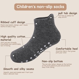 Jealkip - Paquete de 6 calcetines para bebé, calcetines antideslizantes de algodón para niños, calcetines de tobillo con agarre antideslizante, para niños, niñas, Gris, 0-6 Meses
