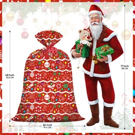 2 Pcs Big Christmas Gift Bags Extra Huge Plastic Gift Bag 48"x36" Jumbo Present Bag Xmas Large Gift Wrapping Bags XL Noel Birthday Party Favors Red
