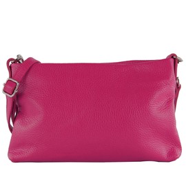 modamoda de T258 Women's Leather Shoulder Bag Clutch Cosmetic Bag Handmade in Italy, pink, M