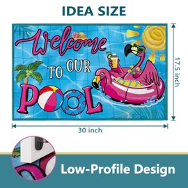 Summer Pool Door Mat Outside Entrance 20x32 Inch Outdoor Welcome Mat Tropical Flamingo Doormat Non Slip Swimming Decor Front Entryway Rug for Indoor Outdoor (Pool, 20'' x 32'')