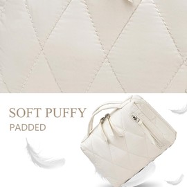 Bluboon Makeup Bag Zipper Pouch Travel Portable Cosmetic Bag Organizer for Women and Girls, Quilted Beige Diamond Check