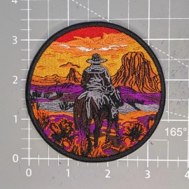 Unbranded Horseback Cowboy Patch Mountain Trail at Dawn Western Embroidered Iron On 3.5"