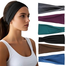 Diademas para Mujer, Paquete de 6 Bandas elásticas Anchas para el Cabello, Bandas elásticas para el Sudor, Bandas para el Cabello Suaves y Deportivas,