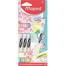 Maped - Double-sided highlighter, marker pen FLUO DUO PASTEL - x3 markers - pastel tones