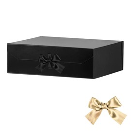 Extra Large Black Gift Box 19x16x6 Inches, Huge Gift Box with Ribbon, Large Gift Box with Lid Magnetic Closure, Groomsman Proposal Box Gift Boxes for Wedding Dress (Glossy Black)