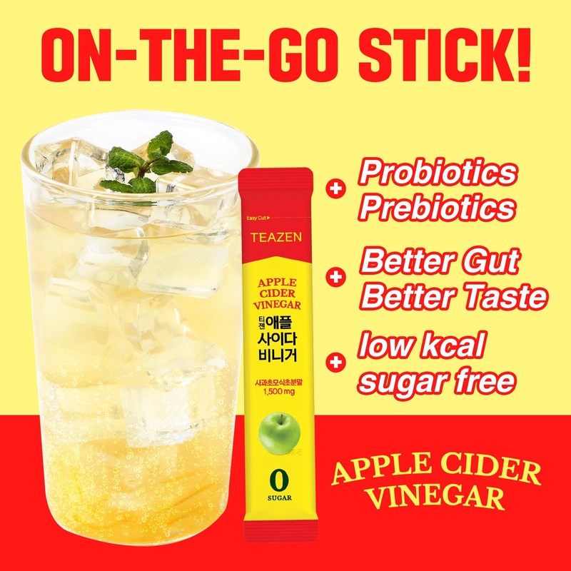 TEAZEN Apple Cider Vinegar Powder, 1500mg ACV, Sugar-Free, Low Calorie,