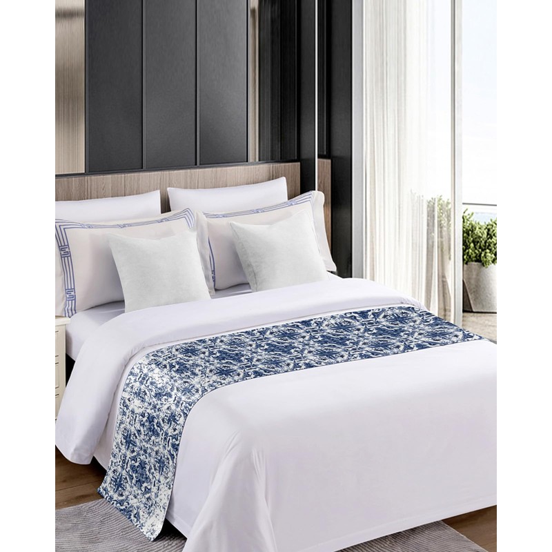 Ldtrchee Bed Runner for Queen Size Bed, Navy Blue Boho