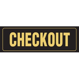 Checkout Black Background with Yellow Font Business Retail Outdoor & Indoor Metal Wall Sign - 3 x 9 inches (Pack-3)