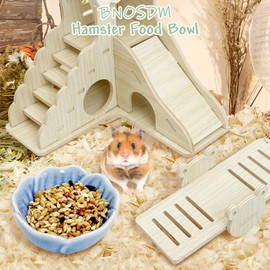 BNOSDM 2 Pcs Hamster Ceramic Food Bowl Flower Series Gerbil Drinking Bowls Anti-Turning Food & Water Dish for Dwarf Syrian Hamsters Gerbil Chinchilla（Blue, Narcissus Pattern）