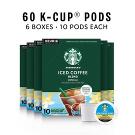 Starbucks K-Cup Coffee Pods, Iced Coffee Blend, Vanilla Naturally Flavored for Keurig Brewers, 100% Arabica, 6 Boxes (60 Pods Total)
