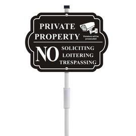 Adfitjo No Soliciting Sign for House with Stake, 10"x 14"/28" High Private Property No Trespassing Sign, UV Printed, Rust Free Aluminum, 10 x 14 in,Easy to Mount for Home, Business, Driveway