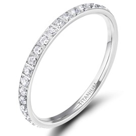 Zakk Ladies' Eternity Ring, 2 mm, Titanium Engagement Ring, Wedding Ring, Memory Ring with Zirconia, Silver, Gold, Rose Gold, Titanium, silver