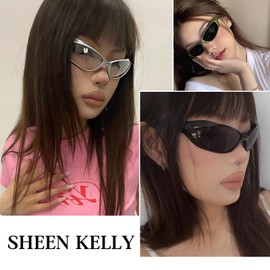 SHEEN KELLY Wrap Around Rectangle Sunglasses for Women Men Trendy Riding Glasses Streamlined Temple, 4