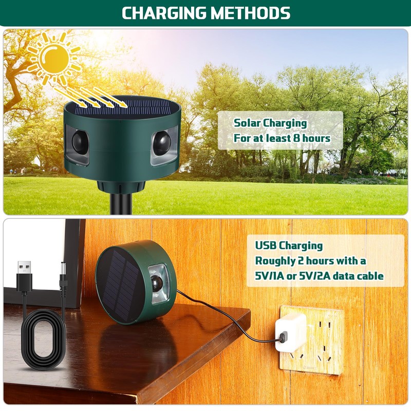 Qualirey 4 Pack Solar Indoor&Outdoor Motion Sensor Alarm Ultrasonic, 360°