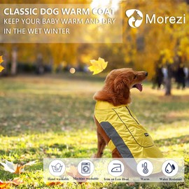 Morezi Dog Warm Coats Jackets Waterproof Coats with Harness Hole Puppy Coat for Small Medium Dogs - Yellow - M