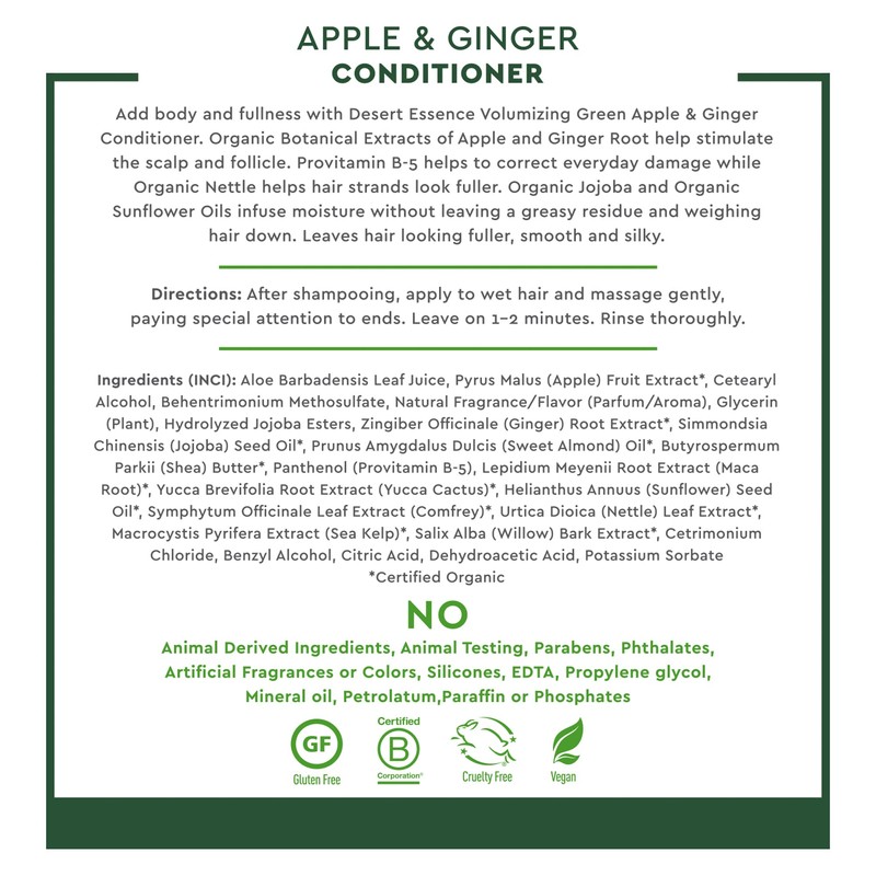 Desert Essence, Thickening Conditioner, Green Apple and Ginger, Vegan, 8
