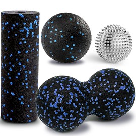 Set of 4 Fascia Balls, Massage Balls, Fascia Roller, Small, Duoball Massage Ball and 5.6 cm Hedgehog Ball, Acupressure Ball for Foot, Hand, Back, Muscle Massage