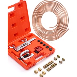 Racewill 25 ft 1/4" Copper Coated Brake Line Kit (Includes 16 Fittings and 4 Unions Brake Line Fittings) + Brake Line Double & Single Flaring Tool Kit