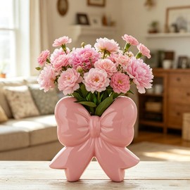 Pink Bow Ceramic Vase - Bow Vase for Flowers,Bow Brush Holder,Makeup Brush Holder, Flower Vase Bows, Bow Pen Holder,Pink Flower Vase for Home, Office, Bathroom Desk Decor