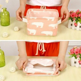 MinoMia Storage Baskets, 4 Pack Foldable Canvas Bins for Baby Toys Makeup, Mini Fabric Home Organizers With Handle for Books Keys (Flamingo & Bear)