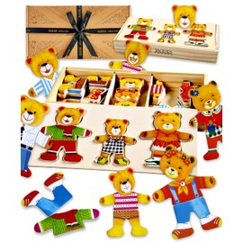 Jaques of London Fun Bears Dress Up Puzzle, The Ultimate Birthday Present. Mix and Match Wooden Puzzles for Kids. Wooden Toys Dress Up Game Since 1795