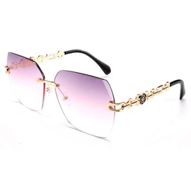 FEISEDY Women Trendy Rimless Sunglasses Metal Frame Diamond Cutting Lens B2567