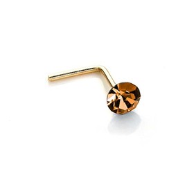 9ct Yellow Gold 2.8mm Round Topaz Crystal Nose Stud L Pin