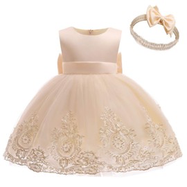 CMMCHAAH Baby Girls Easter Embroidery Dresses Toddler Ruffles New Year Easter Tutu Dress with Headwear (Champagne,80)