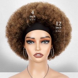 Quick Wig Afro Headband Wig Short Afro Kinky Curly Wigs with Headbands Attached Glueless Synthetic Wear and Go for Black Women Fluffy Bouncy Afro Wigs for Daily Party(1B30,12 Inch)