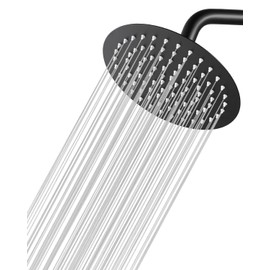 KINLIV Matte Black Round Rainfall Shower Head, All Metal Stainless Steel Rain Shower Heads with 90 Anti-Clog Silicone Nozzles, Wall or Ceiling Mount, 8 inch
