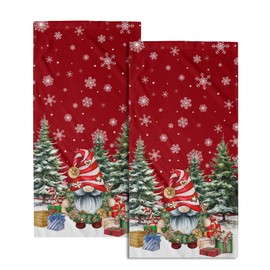 Red Christmas Cute Gnomes Hand Bath Towel Set of 2 Winter Snowflake Towel 14"x28" Winter Gnomes Hand Towels for Bathroom Soft Highly Absorbent Xmas Fingertip Towel for Home Farmhouse Hotel SPA Gym