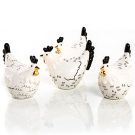 Logbuch-Verlag 4 Hühner Figuren aus Keramik - Huhn schwarz weiß Gold 9 x 8 cm - Osterdeko Osterschmuck zum Hinstellen
