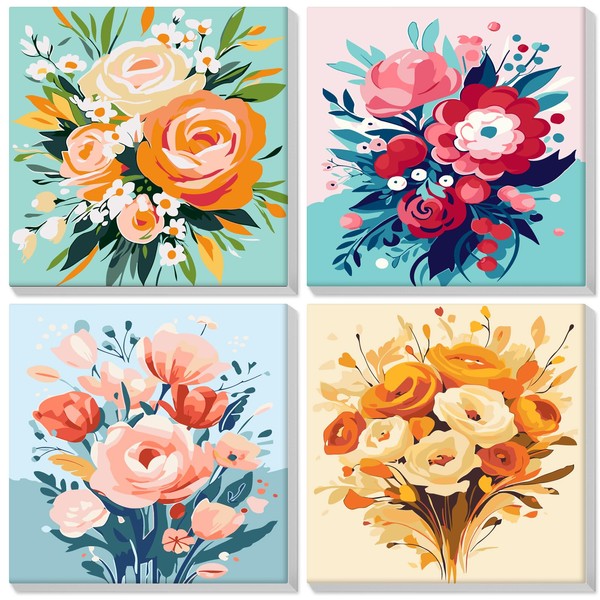 BOWETILE 4 Pack Flowers Paint by Numbers for Adults Beginners