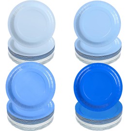 80pcs Gradient Blue Party Plates, 7" Light Blue Dessert Plates for Birthday, Wedding, Baby Shower & Gender Reveal Parties