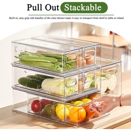 bealy 3 Pack Fridge Organization and Storage, Refrigerator Organizer Bins with Pull-out Drawer, Fridge Drawers Clear Stackable Storage Bins Containers for Freezer, Refrigerator, Pantry, Kitchen
