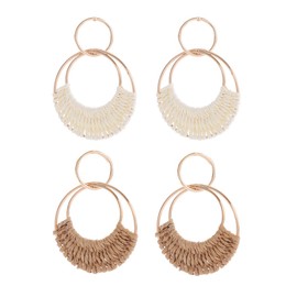 FDEETY Earrings for Women Bohemian Raffia Hoop Dangle Earrings Handmade Straw Wicker Rattan Earrings Round Earrings, Rattan