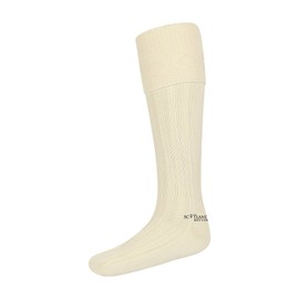 The Scotland Kilt Company Men's Scottish Wool Blend Gents Kilt Hose Socks in Cream - Knitted, Ribbed, Comfortable Fit Stretchy Socks - Large (11-13)