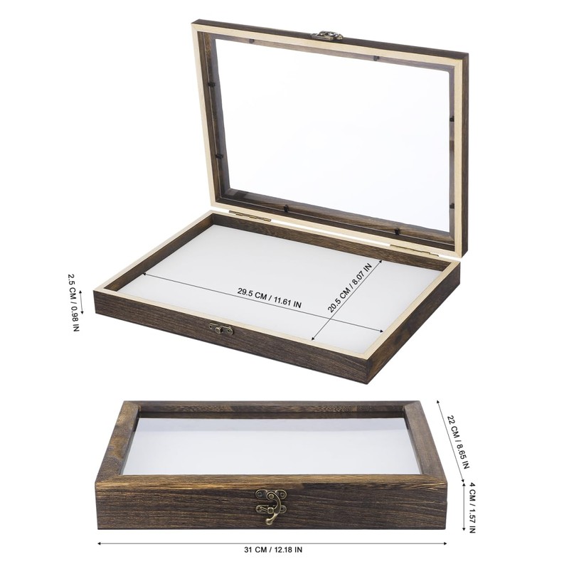 Cabilock Wooden Display Case Wooden Collection Box with Clear Glass