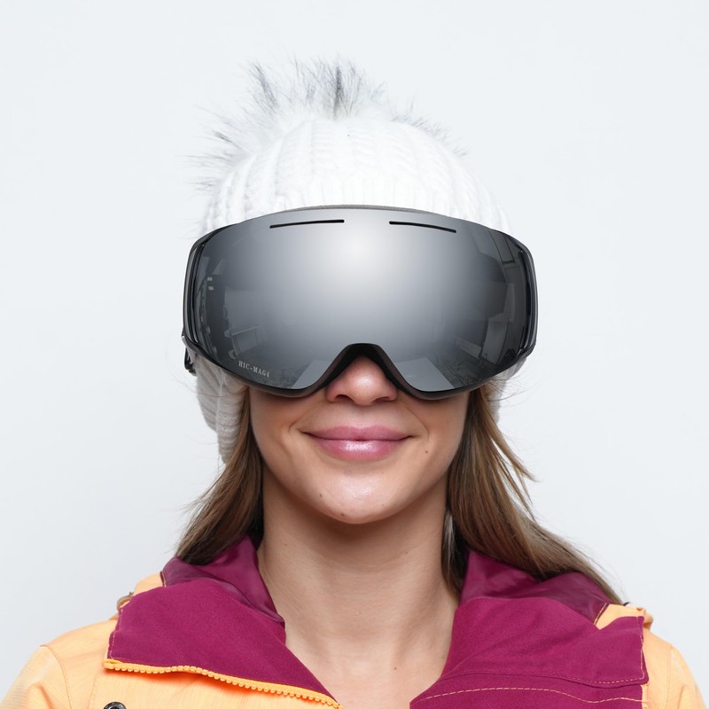 Nordik Loki Ski Goggle Winter Snow Goggles (Matte Black/Silver Lens)