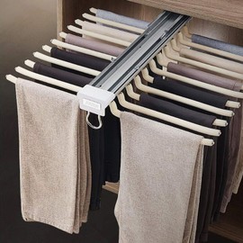 lehom Pull Out Trousers Rack 22 Arms Steel Pull Out Pants Rack Pants Hanger Bar Clothes Organizers for Closet for Space Saving and Storage Maximum Load 33lbs Beige 23.4x18x5.7inch