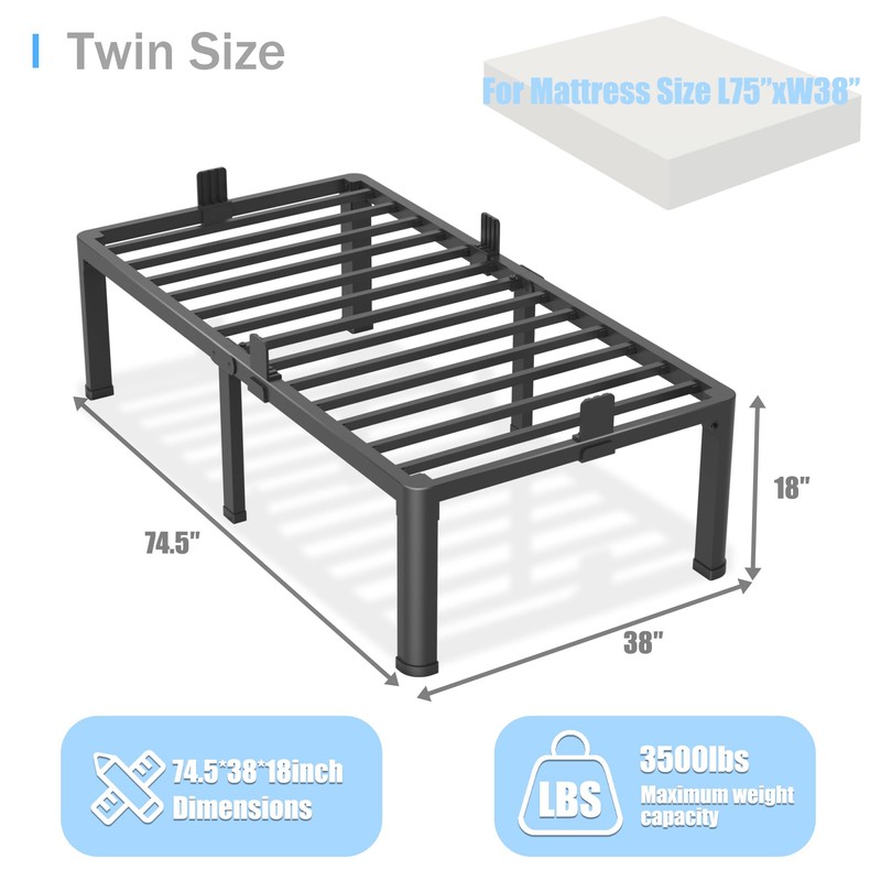 Yitong Angel 18 inch Twin Bed Frame with Round Corner