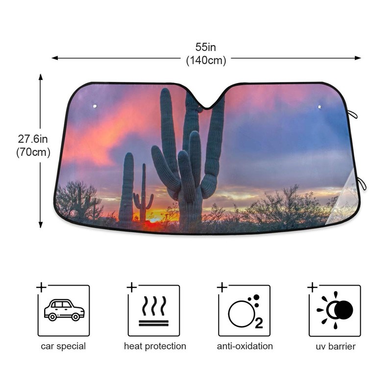 YYZZH Cactus Sunset Arizona Desert Car Windshield Sun Shade Block