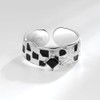 Black White Chessboard 925 Sterling Silver Adjustable Ring Crystal Wedding